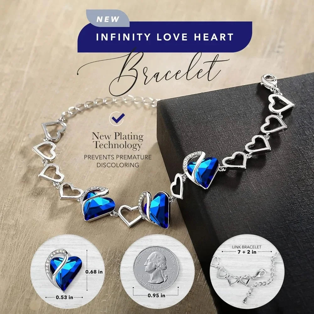 Infinity Love Heart Bracelet, Birthstone Bracelets for Women with Healing Stones, Allergy-Free Jewellery, Silver-Tone Link